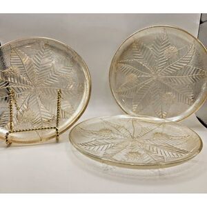 3 Vintage French Luminarc CHATAIGNIER Plates Gold Iridescent Chestnut‎ Tree